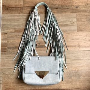 Sara Battaglia Light Denim Fringe Bag